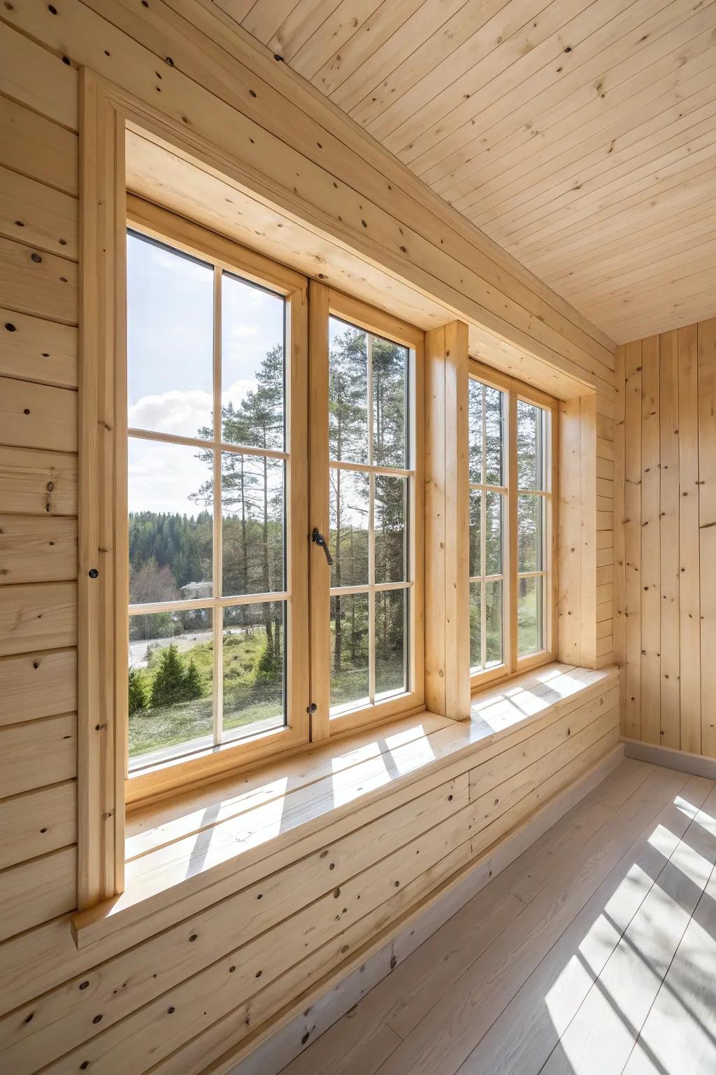 Pine wood trim gives a natural and flexible look.