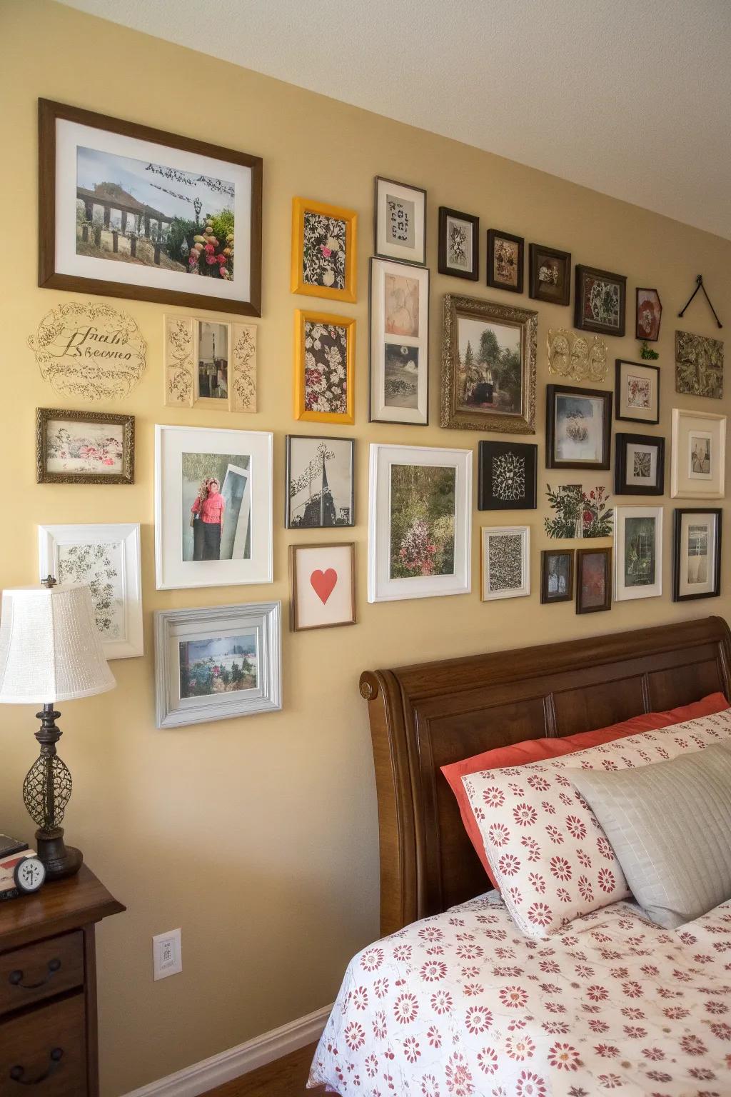 A unique gallery wall that artistically displays your personal narrative.