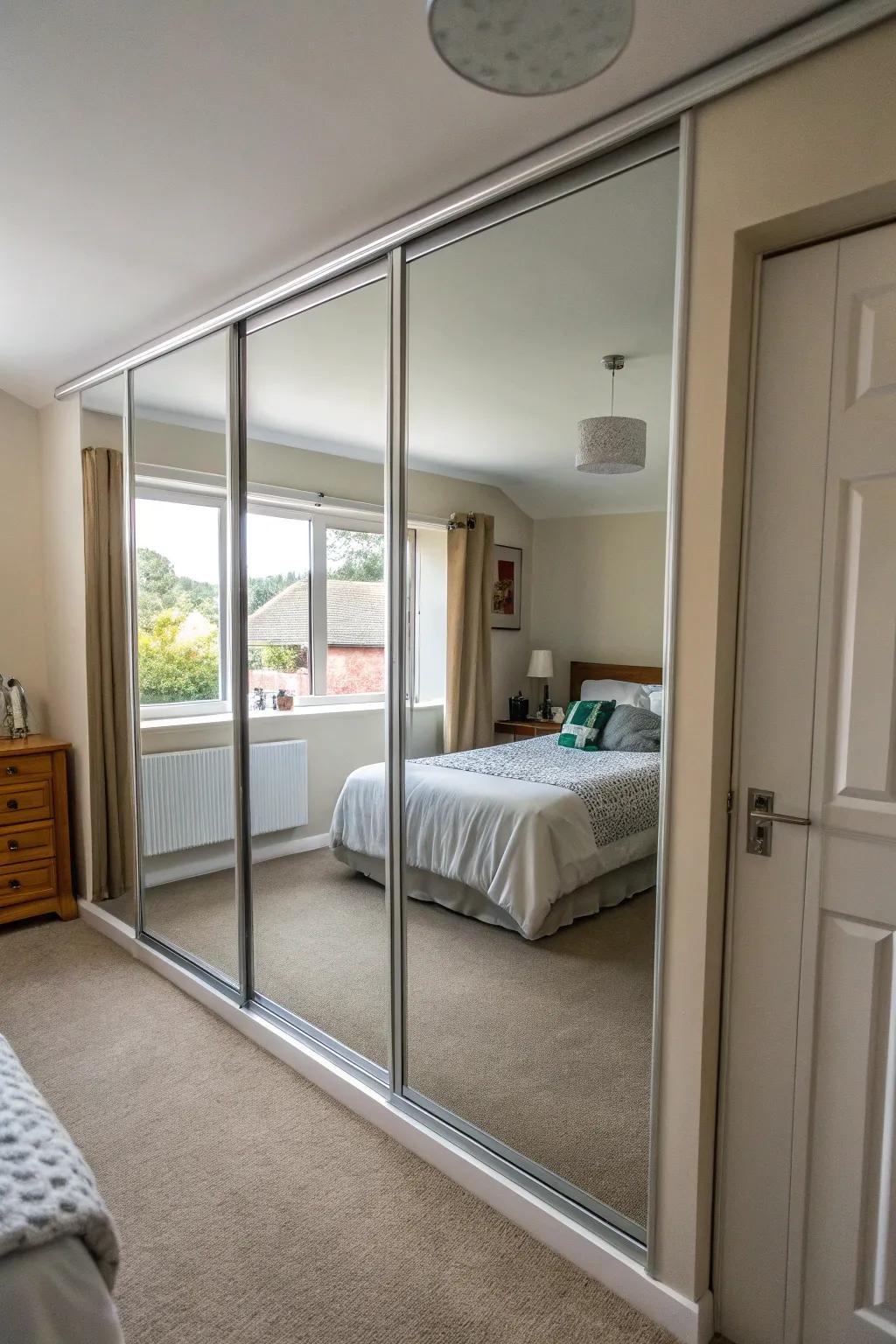 Expansive mirrored surfaces.