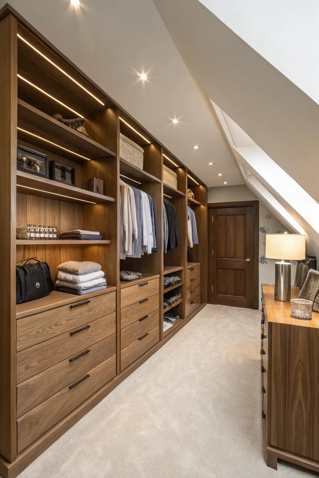 A custom design ensures that every bit of your sloped ceiling closet is put to good use.