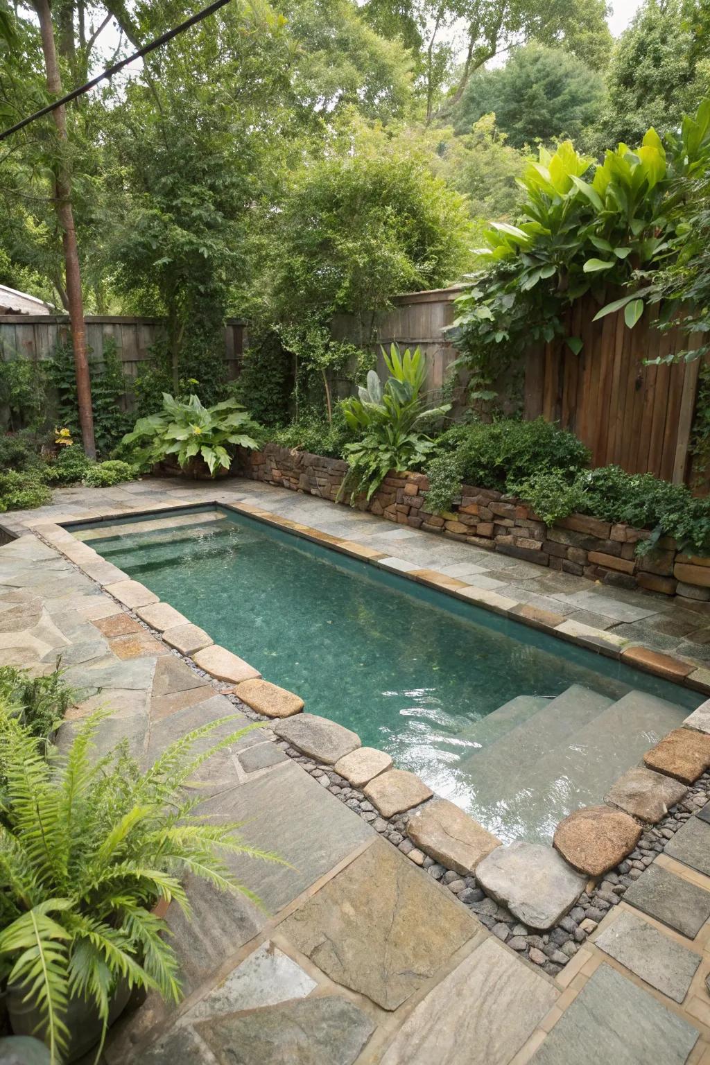 The pool's inherent beauty is enhanced by its natural stone surround.