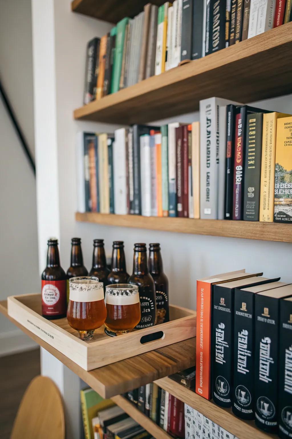 Bookshelf using integrated beer display for a reading spin.