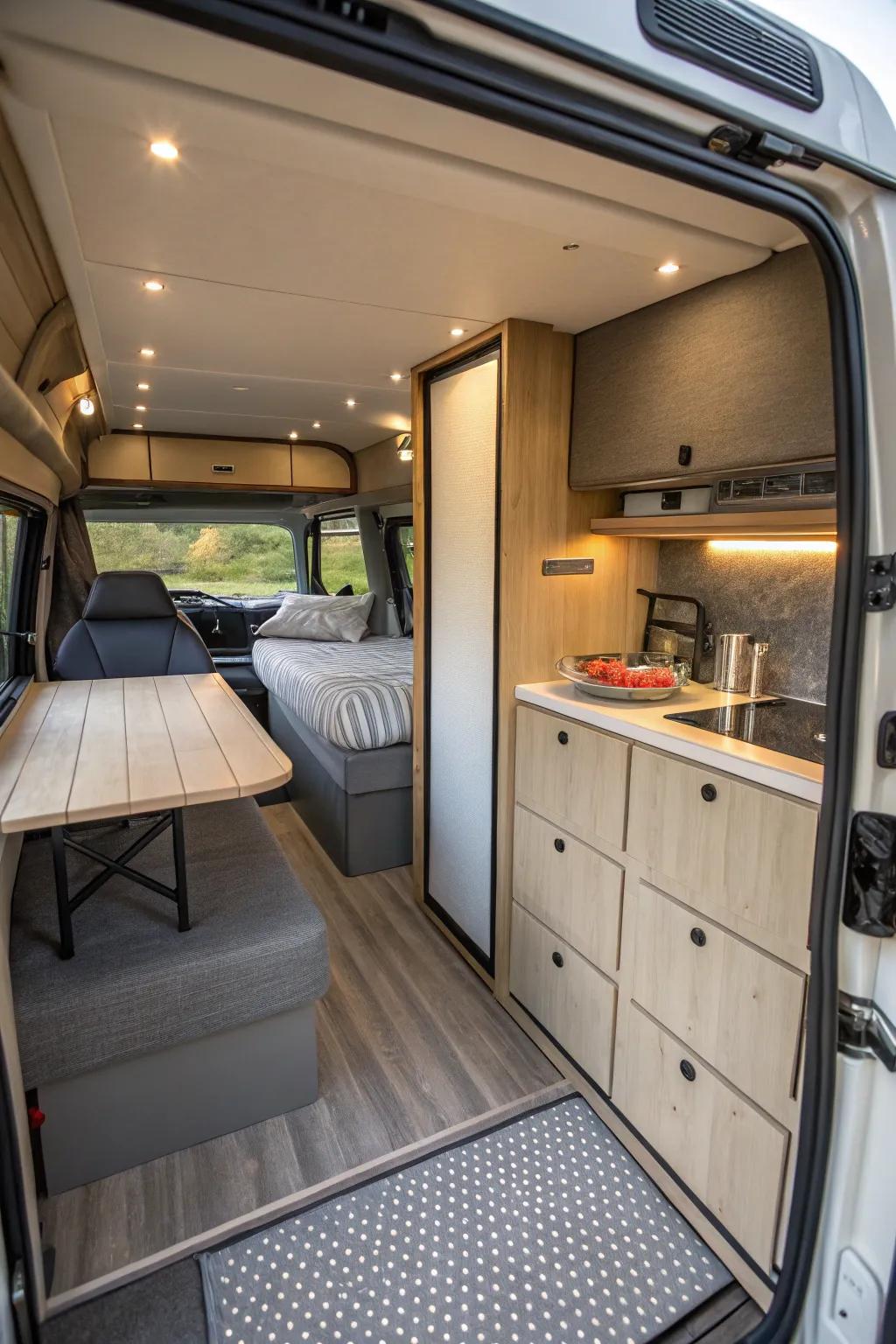 Segmented zones give a camper a sense of structure and seclusion.