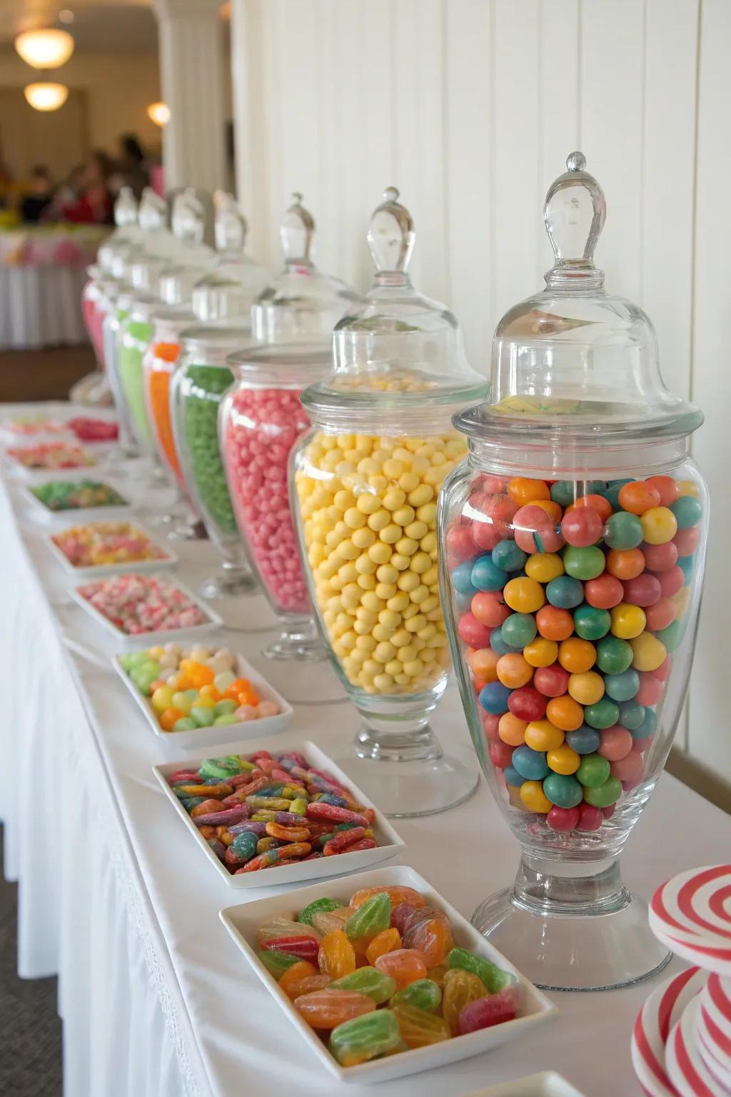 A color-matched candy buffet that's both scrumptious and decorative.