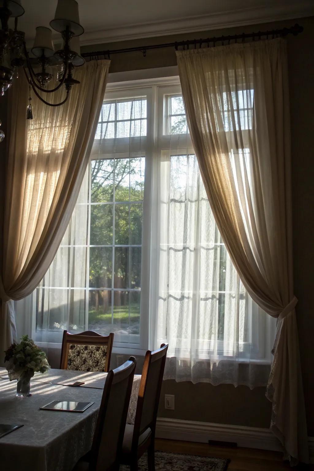 Layered curtains offer richness and adaptability in controlling light.