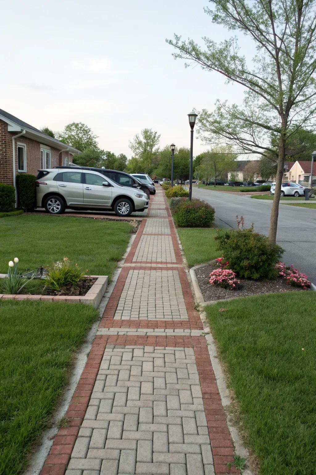 Employ brick routes to define parking and walking areas.