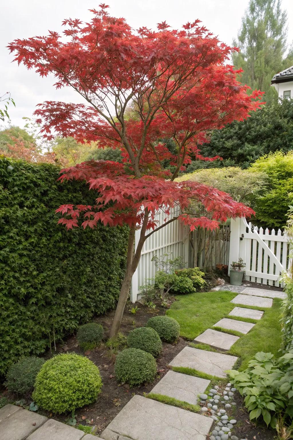 A Japanese maple introducing vibrant color and grace.