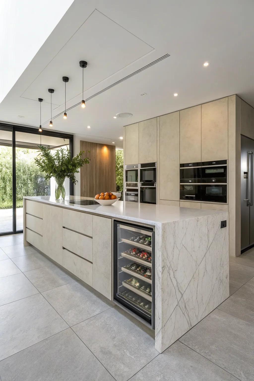 A clutter-free island, featuring hidden storage for a streamlined appearance.