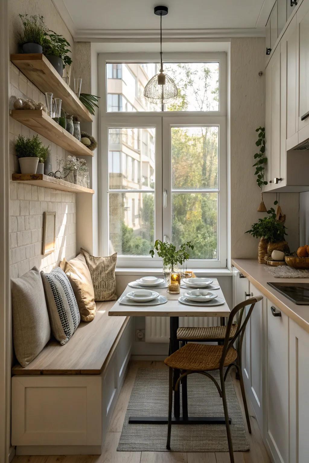 A windowsill dining zone that maximizes space and light.
