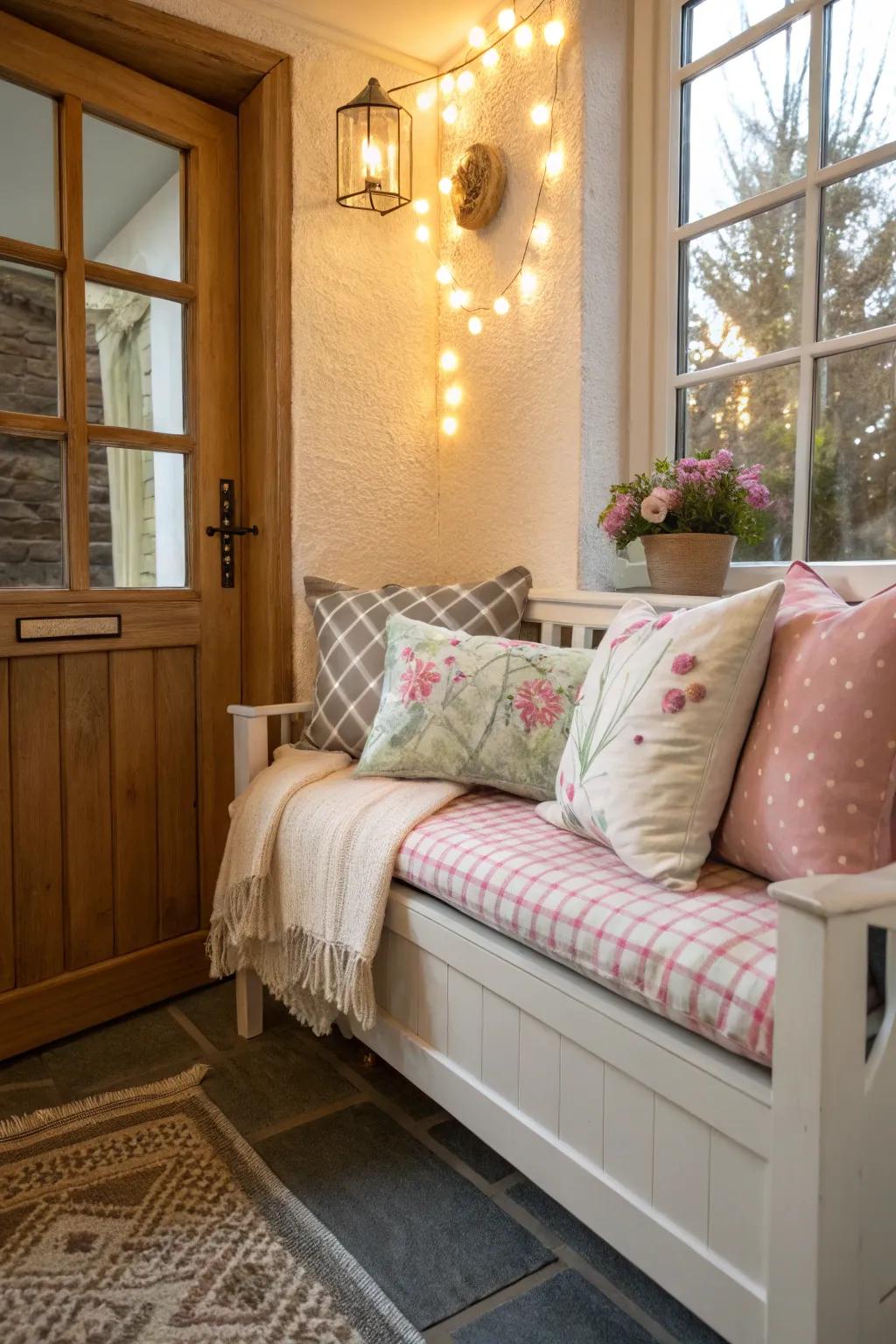 A bench offers a useful and sophisticated seating option for confined landing areas.