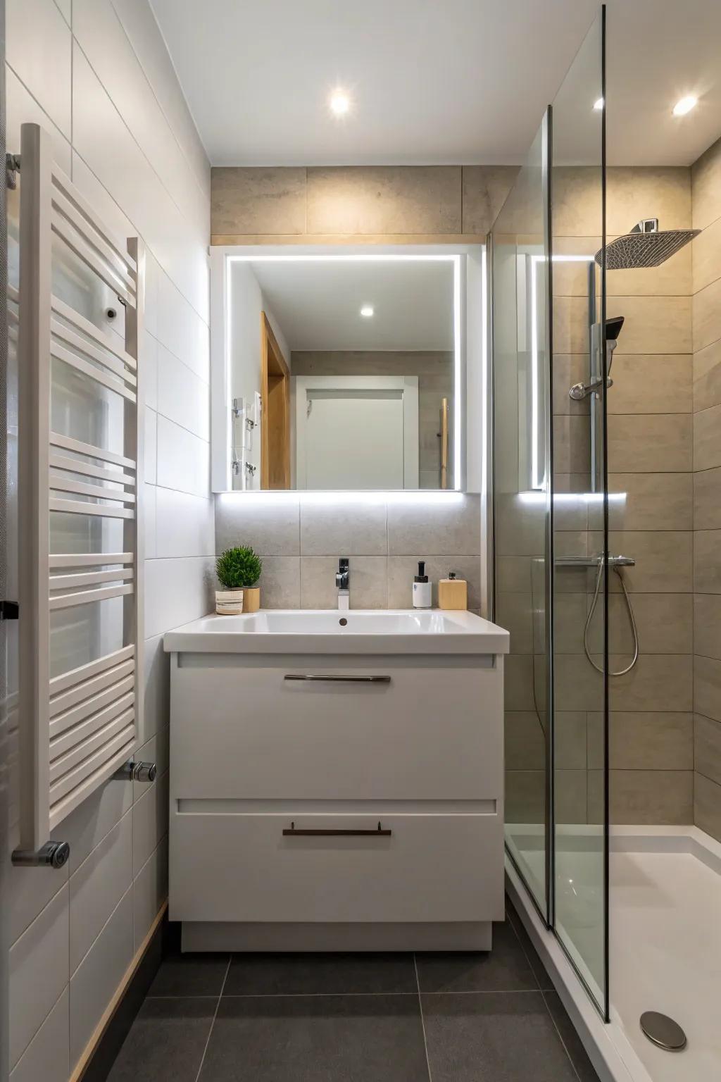 LED lighting enriches the contemporary design of this bathroom.