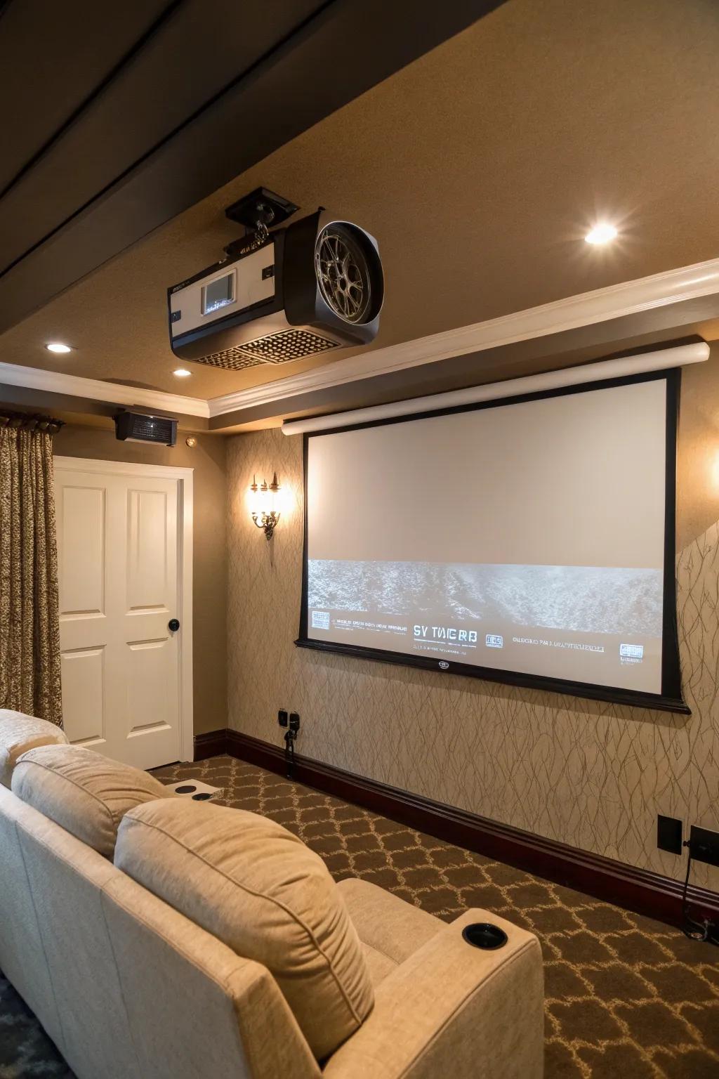 Fashionable and clutter-free with a wall-mounted projector.