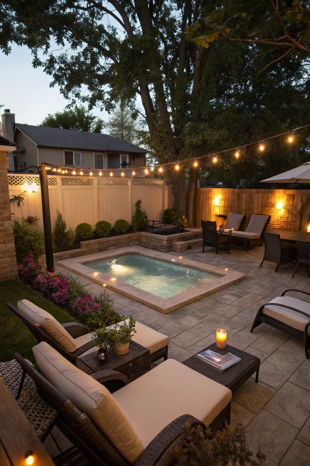 In a small area, this compact spa pool provides a serene escape.