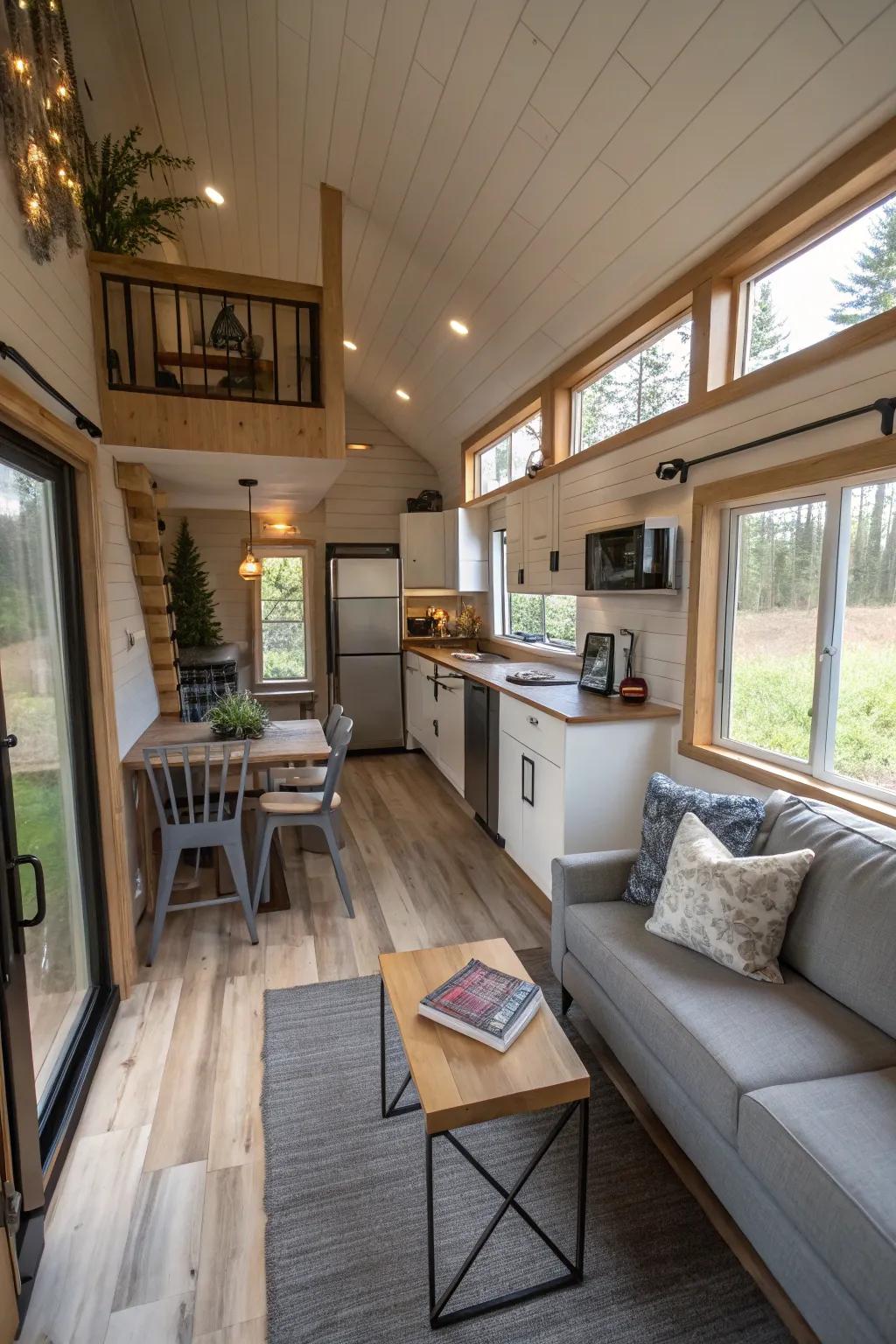 Open concept designs foster a sense of expansiveness and movement within tiny homes.