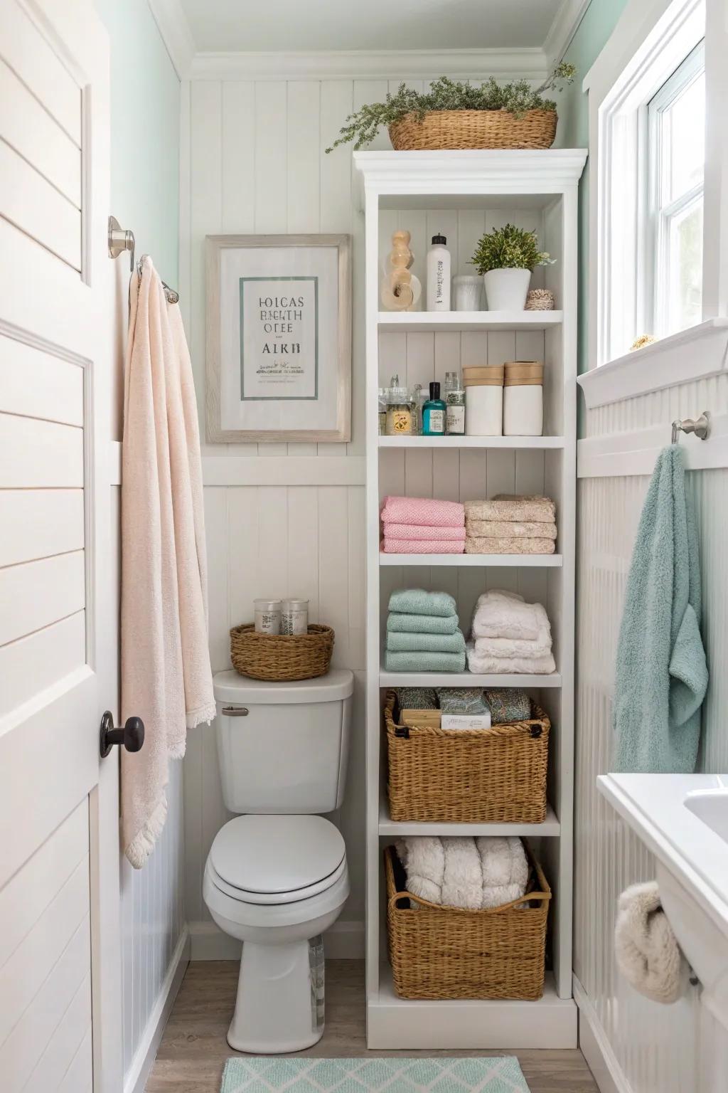 Vertical storage makes sure necessities are well-organized and easy to access.
