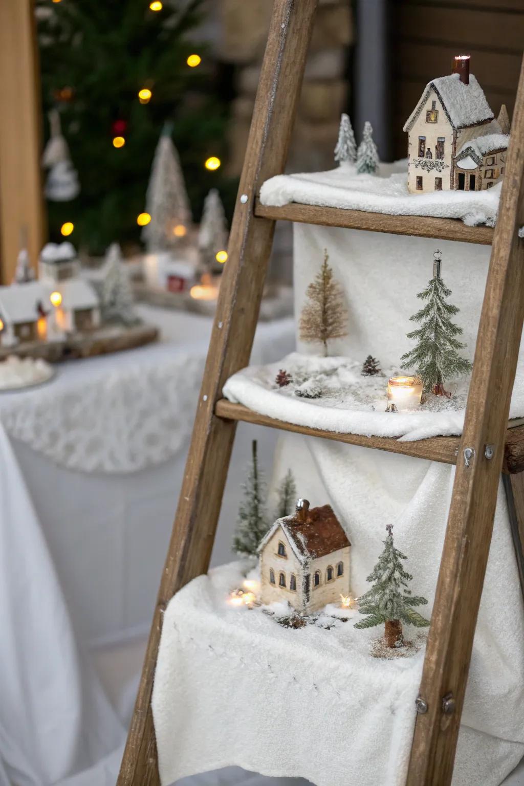 A down-to-earth ladder provides a distinctive stair-step display for your village.