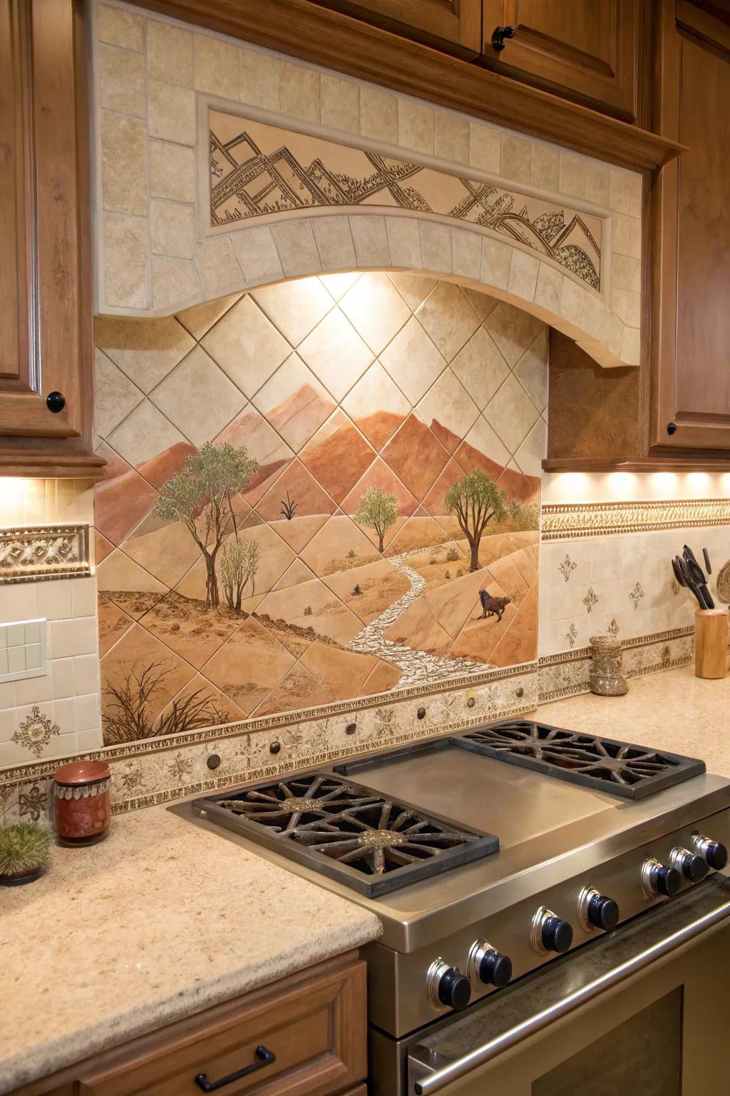 Desert tones cultivate a serene and unified cooking space atmosphere.