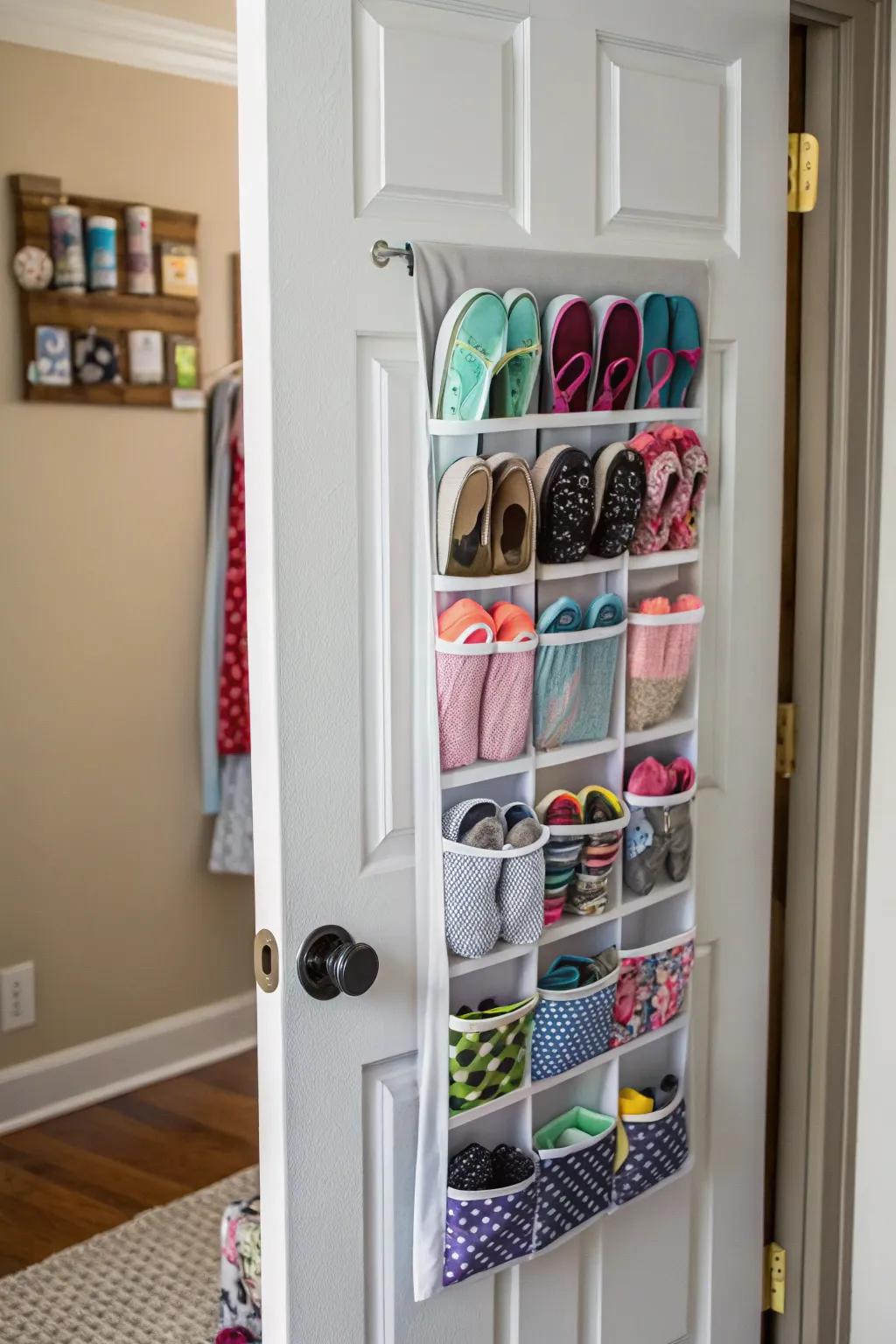 Over-the-door organizers offer extra storage without taking up any floor space.