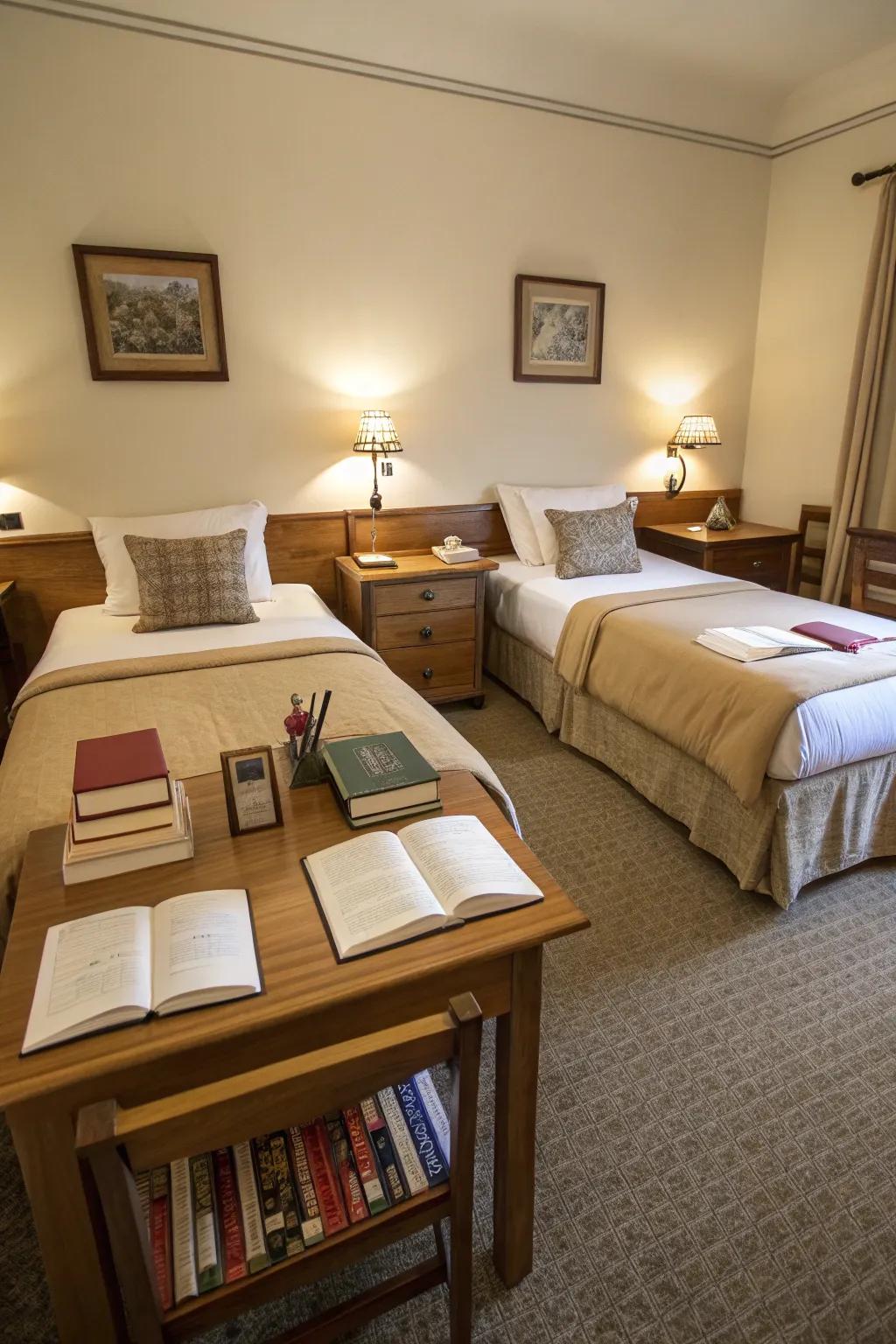 Symmetrical layouts suggest harmony in shared rooms.