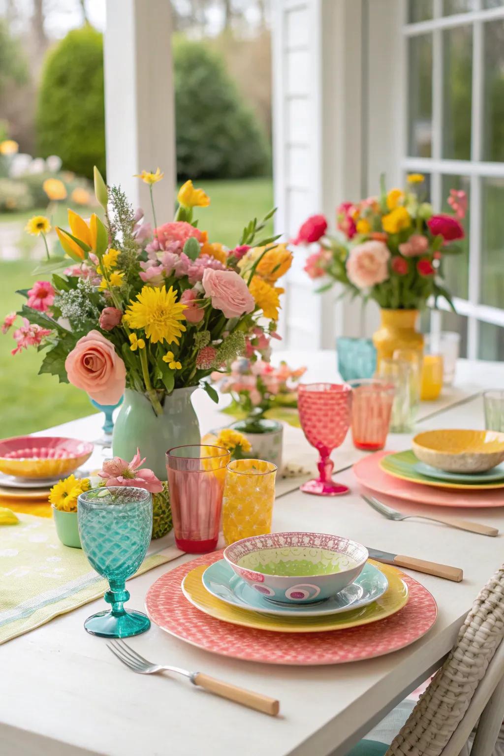 A spring-inspired table arrangement filled with lively and welcoming pieces.