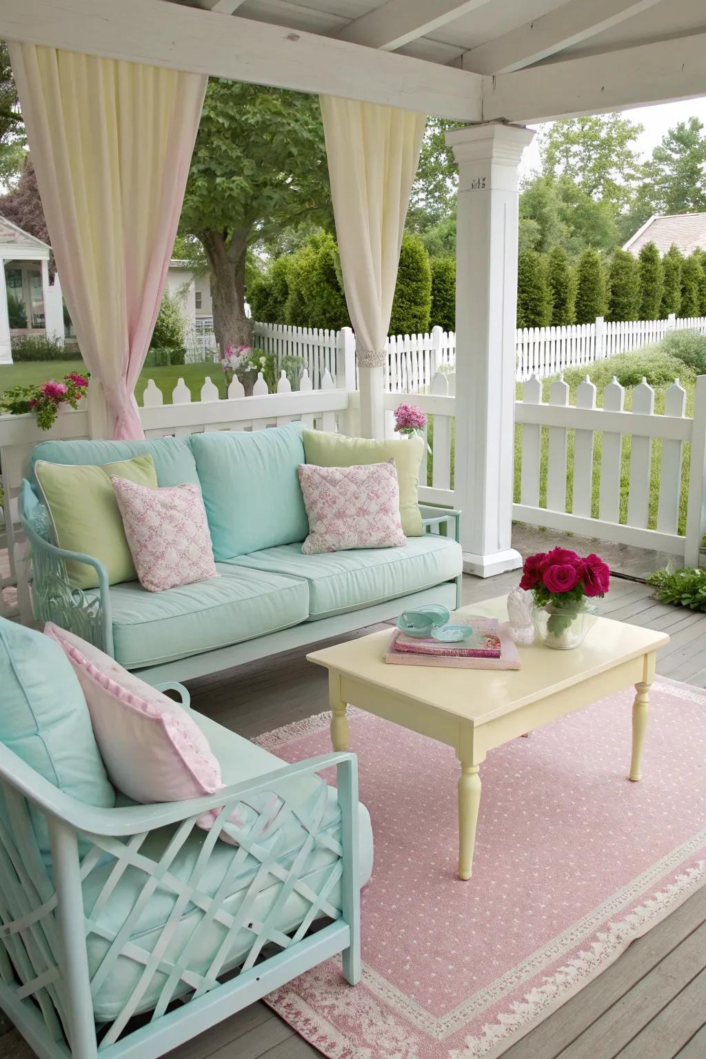 Delicate tint embellishments infuse a gentle hint of spring into any porch.