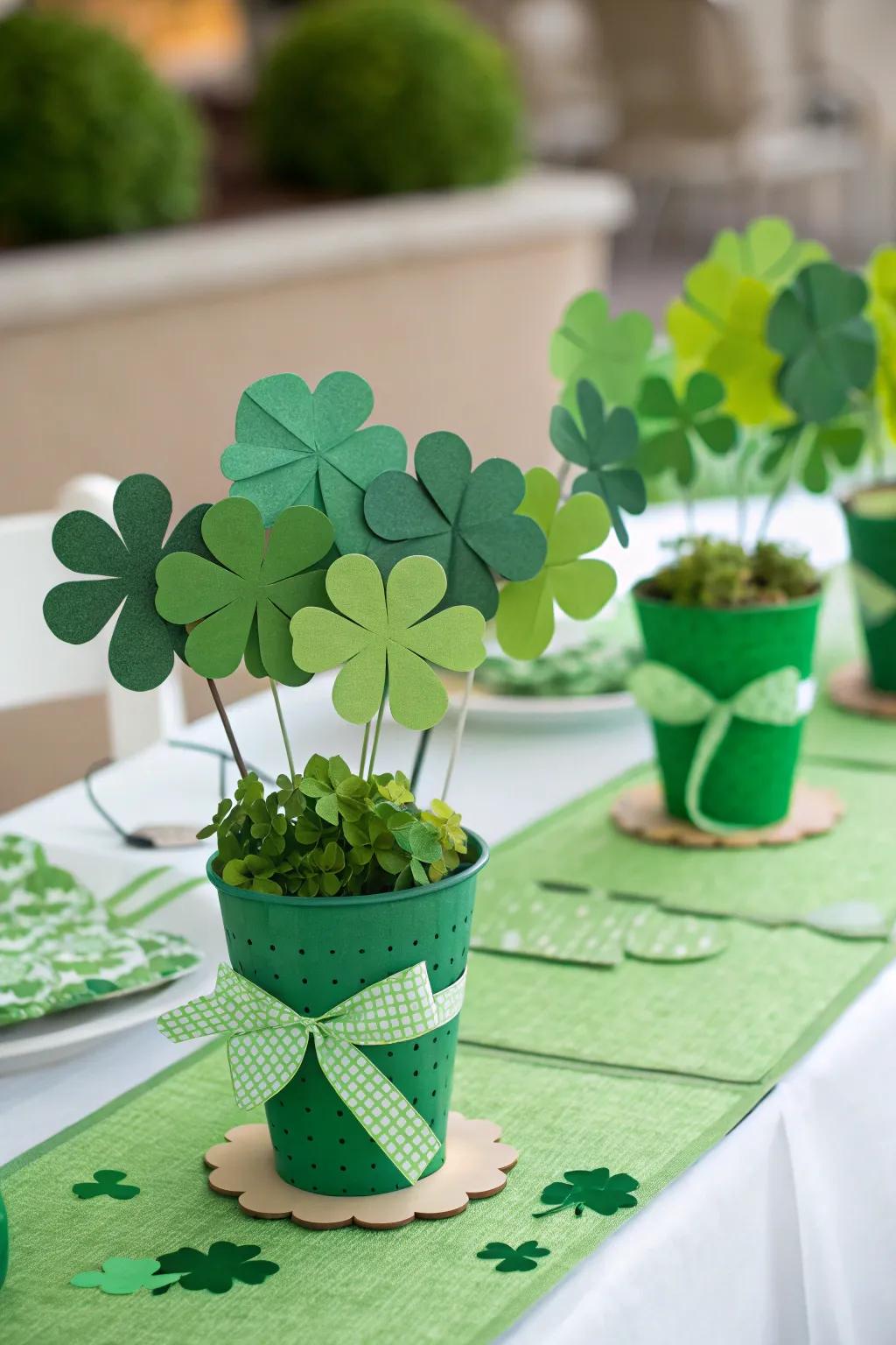 Produce exquisite shamrock table decorations that serve as the ideal tabletop ornamentation.
