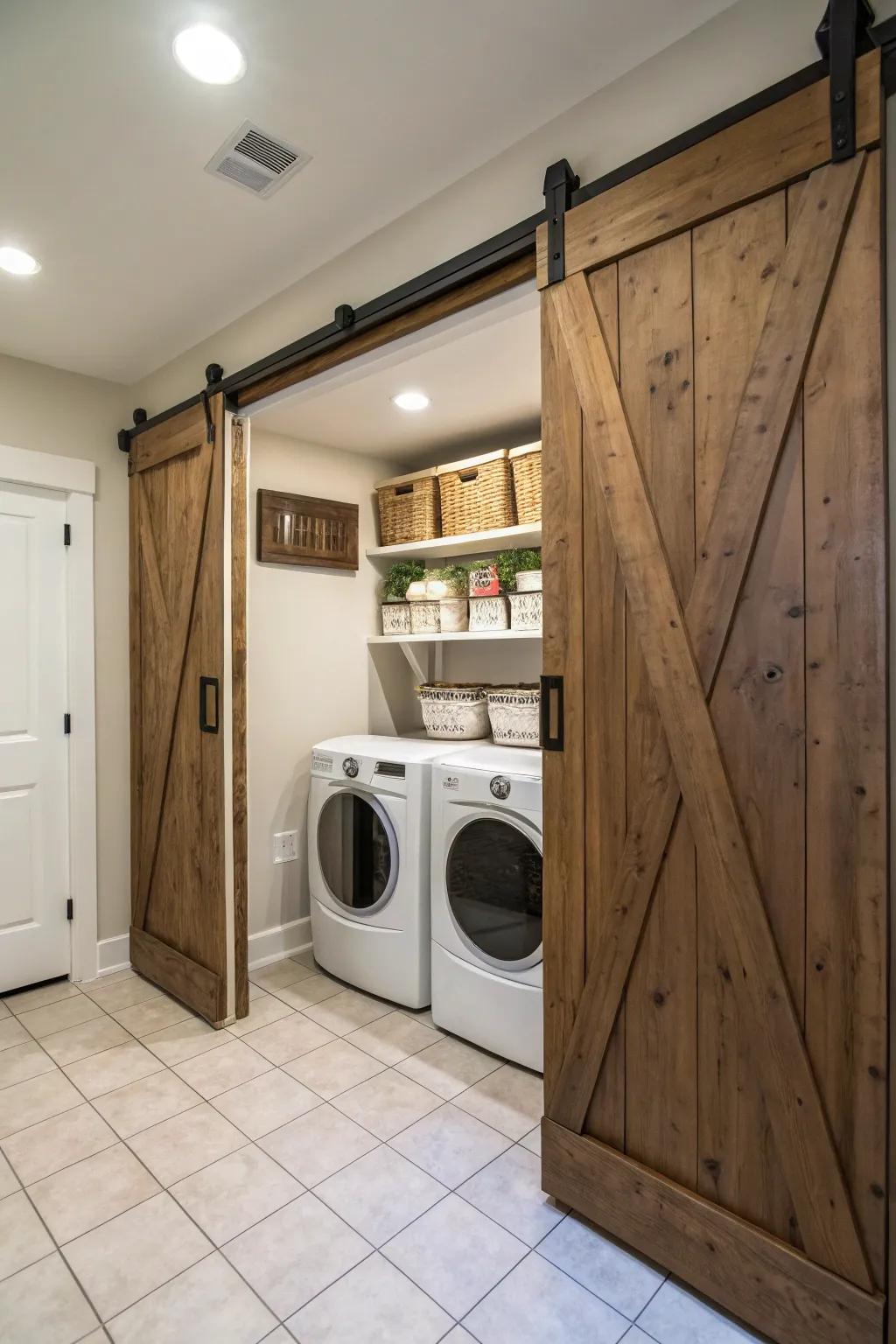 Sliding rustic doors can stylishly hide your laundry area.