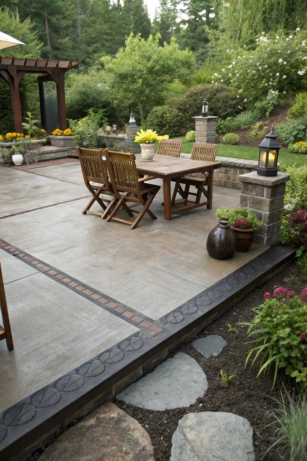 A concrete patio featuring a defined dark border for a refined look.