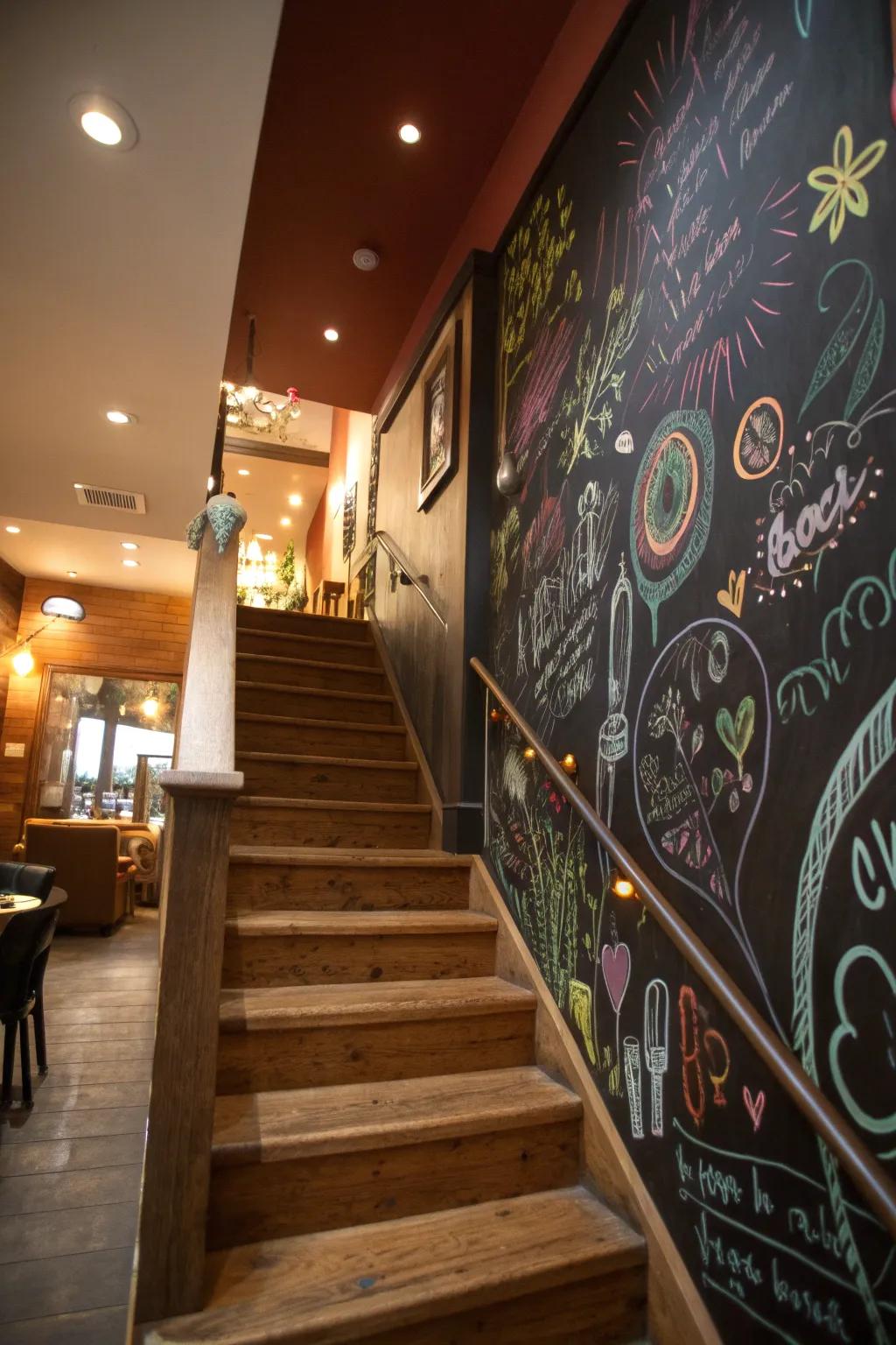 A composing board wall brings creativity and fun to your staircase.