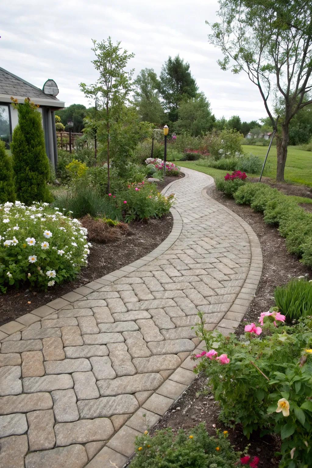 Incorporate a hint of history with a cobblestone-patterned walkway.