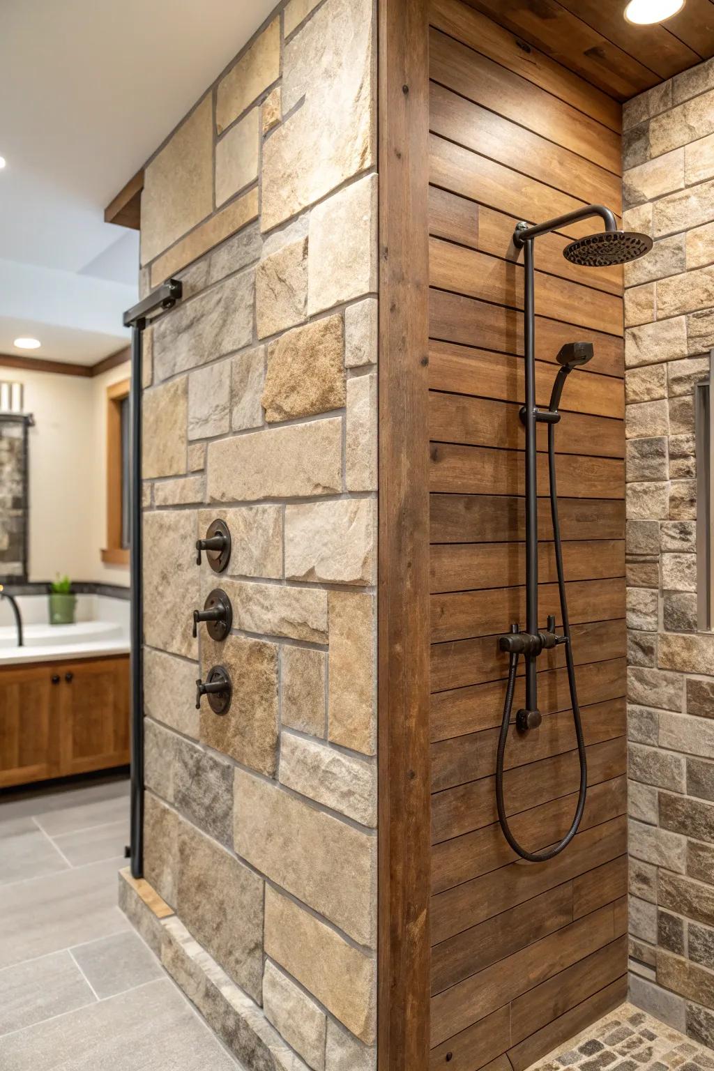 Diverse materials deliver a sumptuous and textured shower ambiance.
