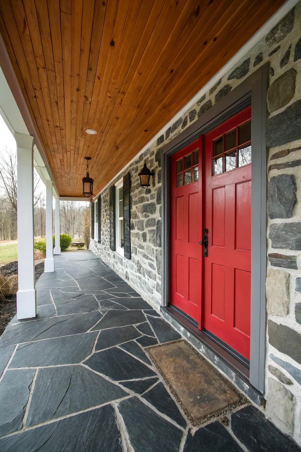 Dark stone floors supply a stylish and efficient solution.
