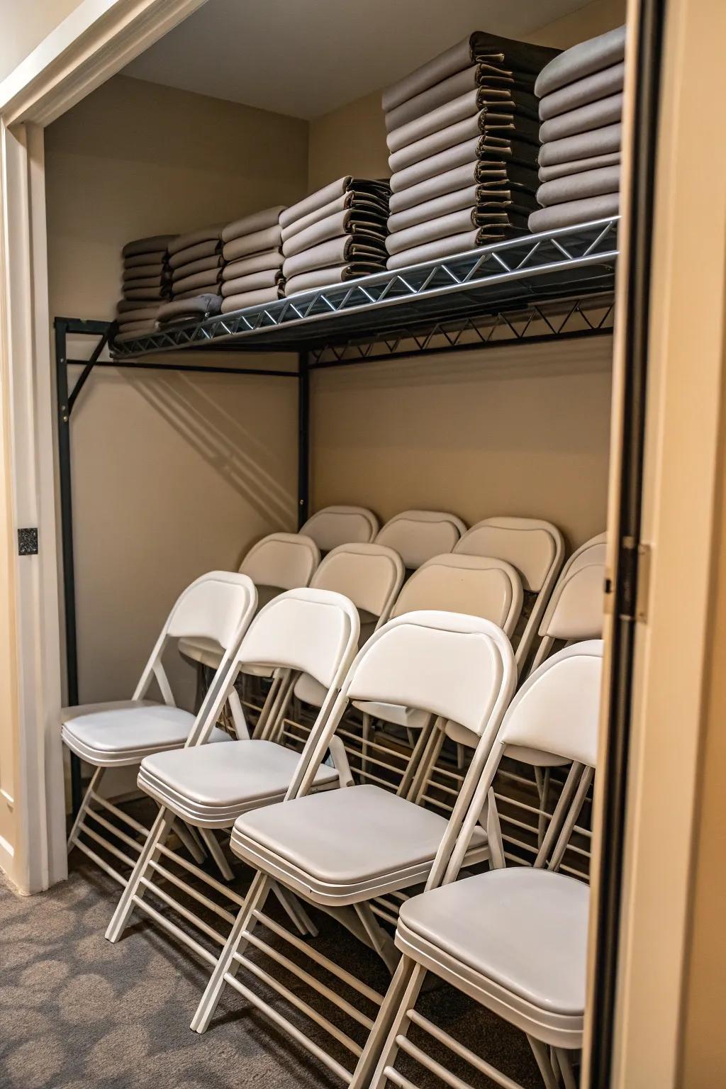 Use your closet to keep your folding chairs organized.