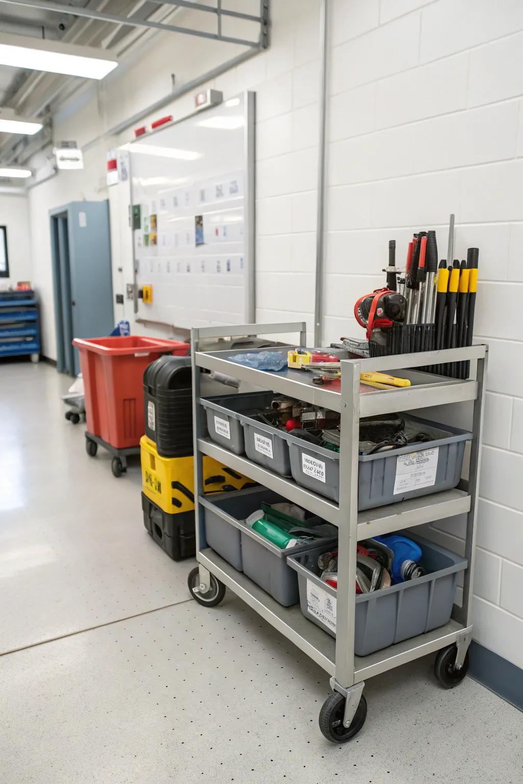 Rolling carts offer easy mobility and access to daily essentials.