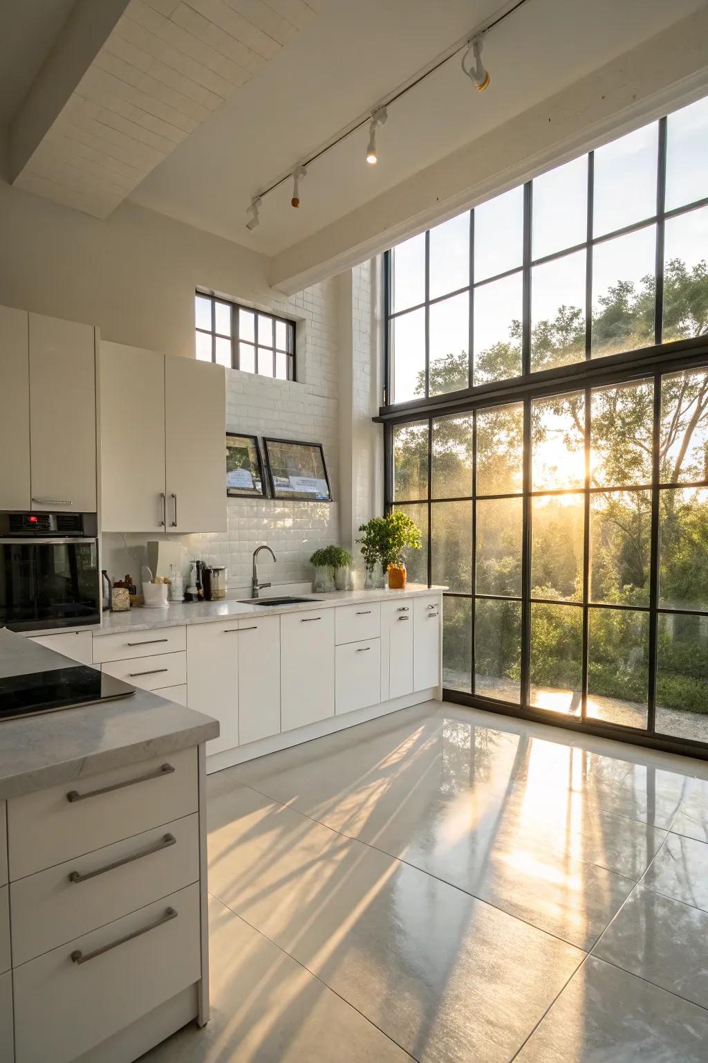 Natural light gives a studio kitchen an open, airy ambiance.