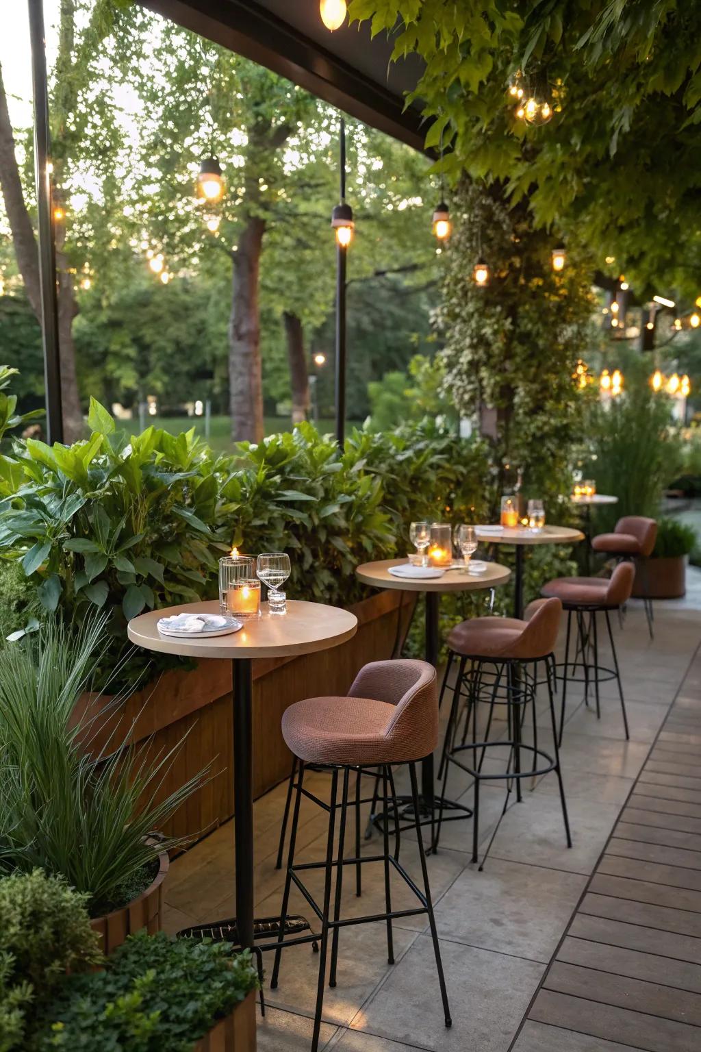Comfy bar height chairs create an inviting area for visitors to relax and chat.