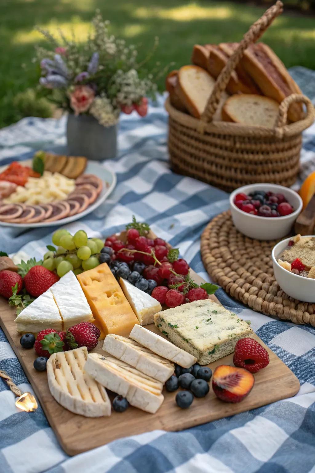 A stunningly arranged spread of gourmet picnic treats