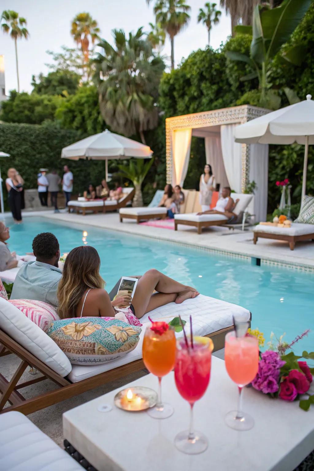 Dive into elegance with a glamorous poolside setting.