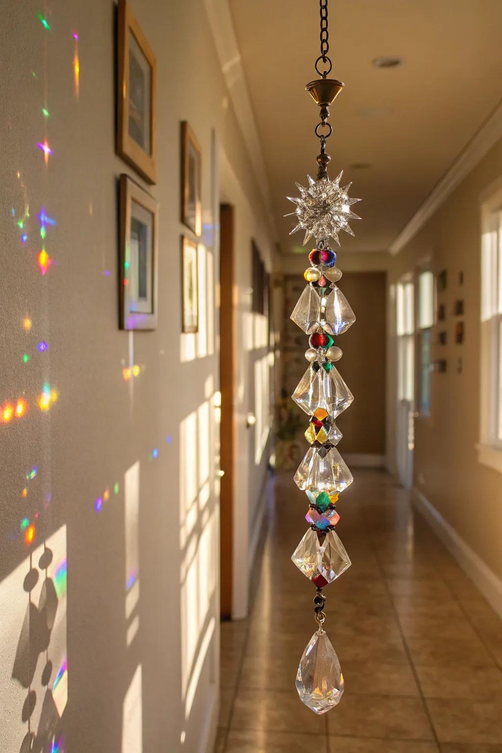 Radiant reflections are achieved with crystal and optical light catchers.