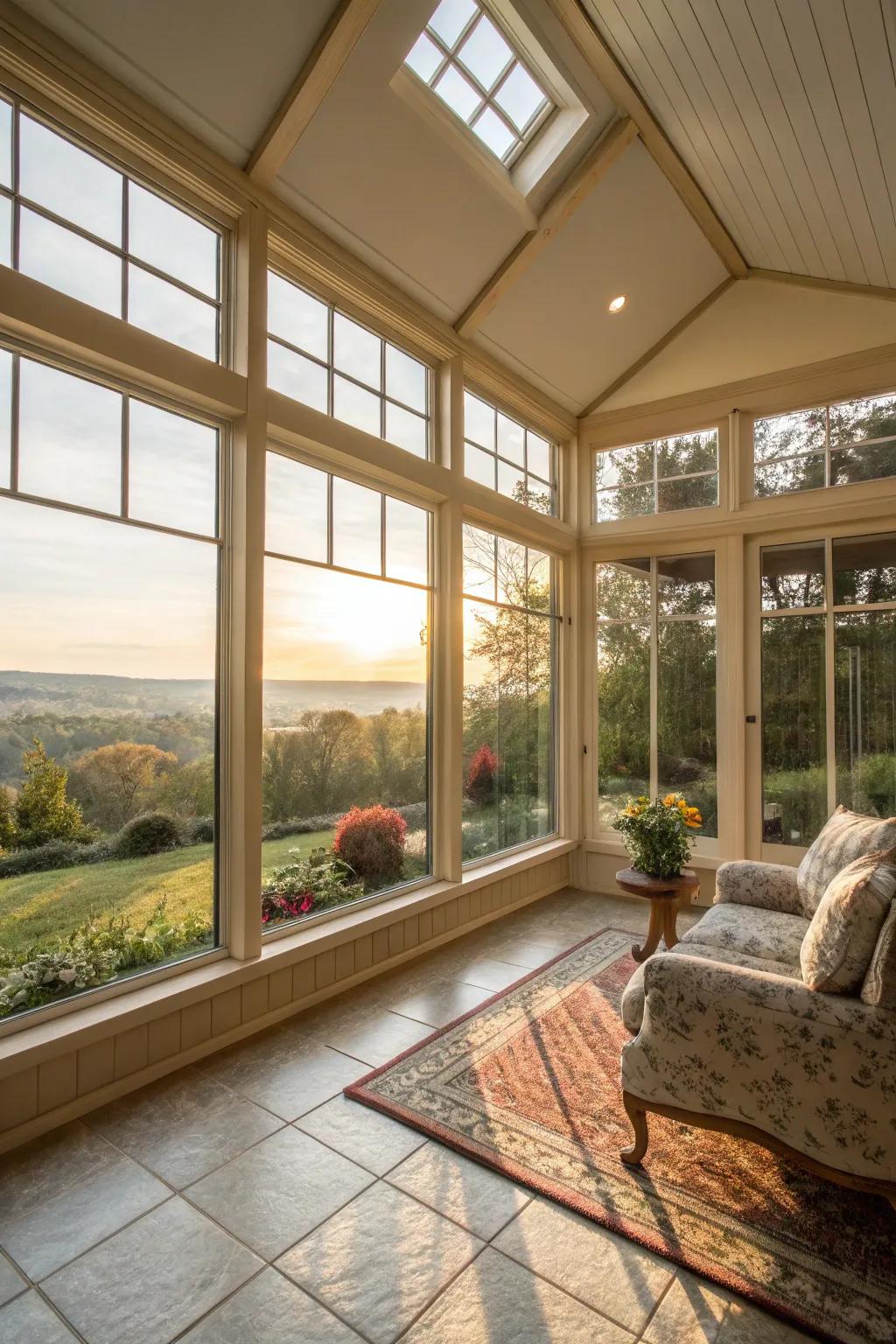 Top-to-bottom windows enhance the natural light inside your sunroom.