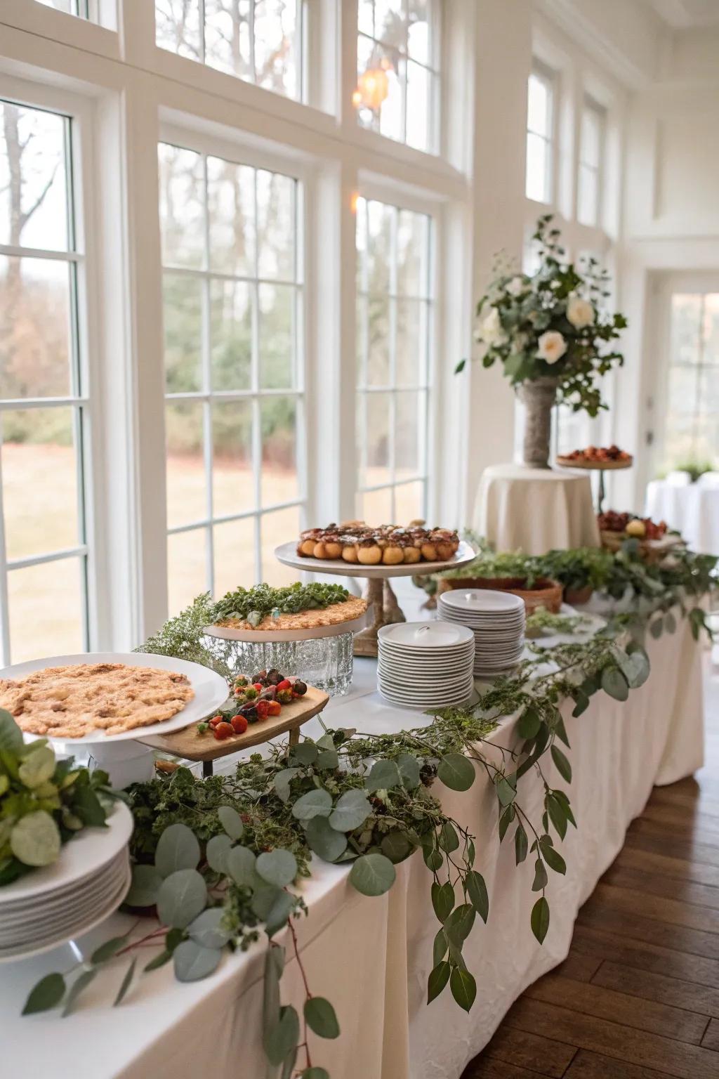 Any buffet setup is enhanced by the addition of greenery.