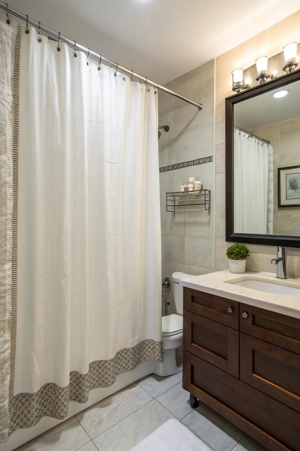 High shower curtains create the illusion of increased space, perfect for compact bathrooms.