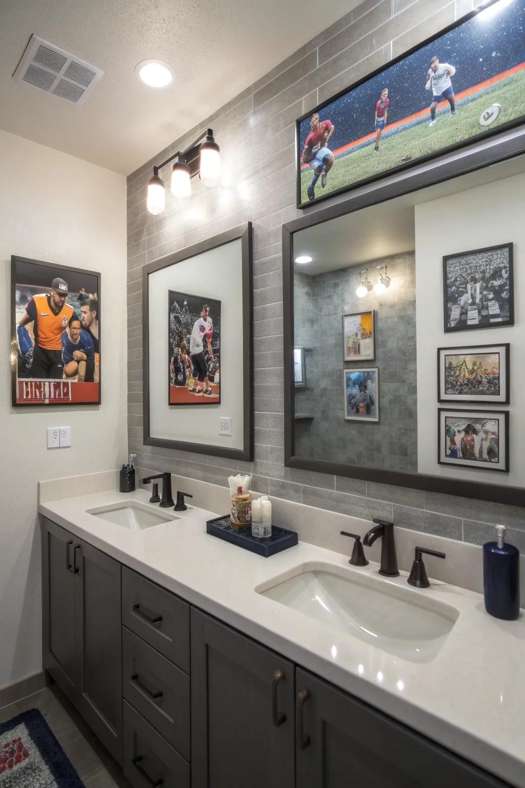 A subtle theme can add a personal touch to a teen boy's bathroom.