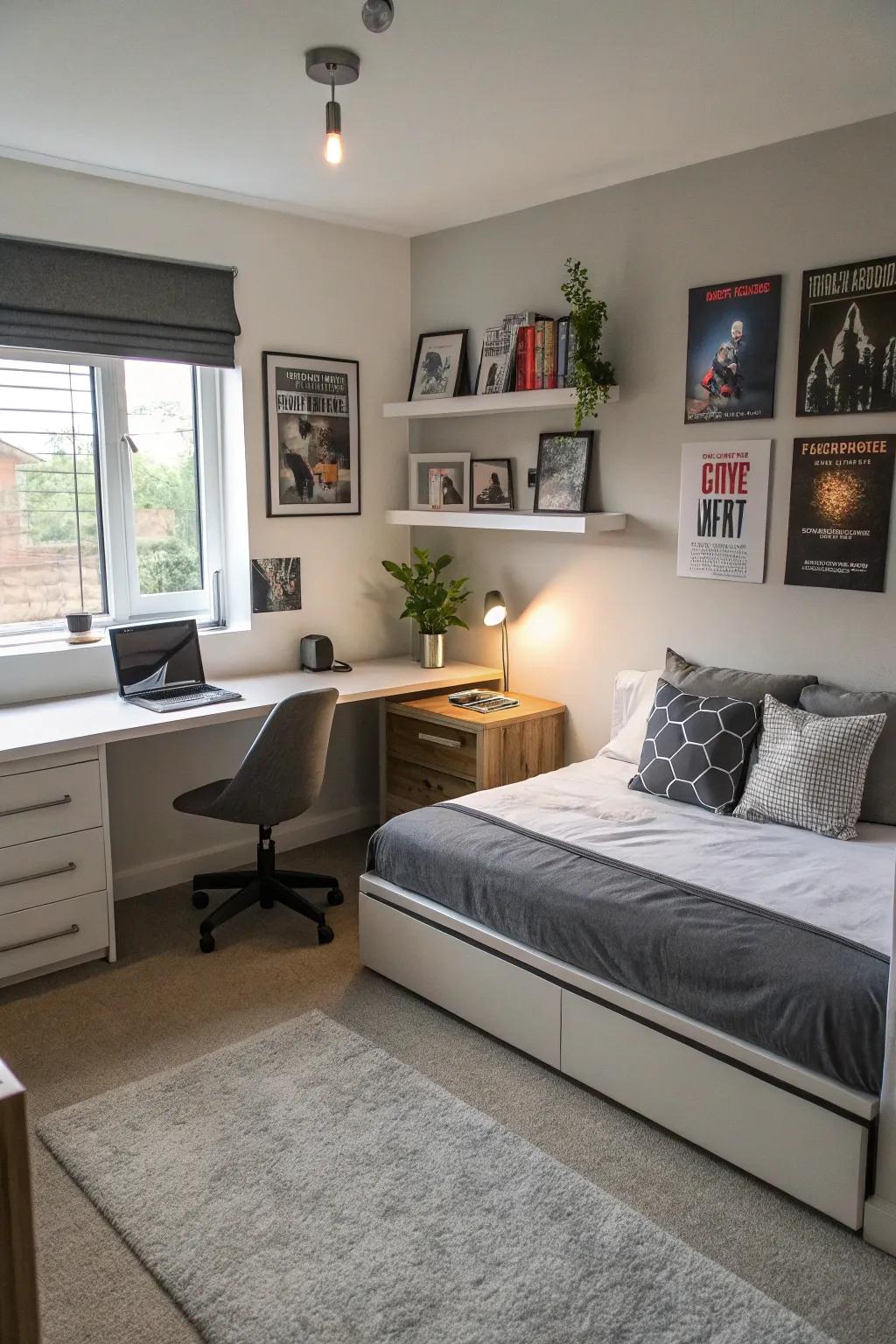 Streamlined furnishings add a modern touch to a teen's bedroom.