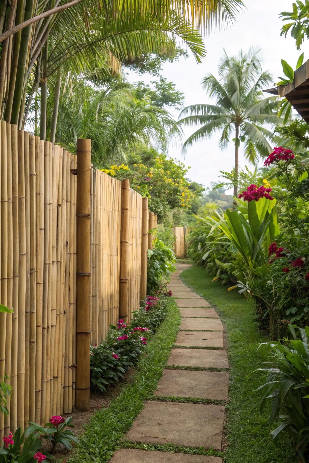 Cane rolls provide a tranquil and natural backdrop that complements any garden.