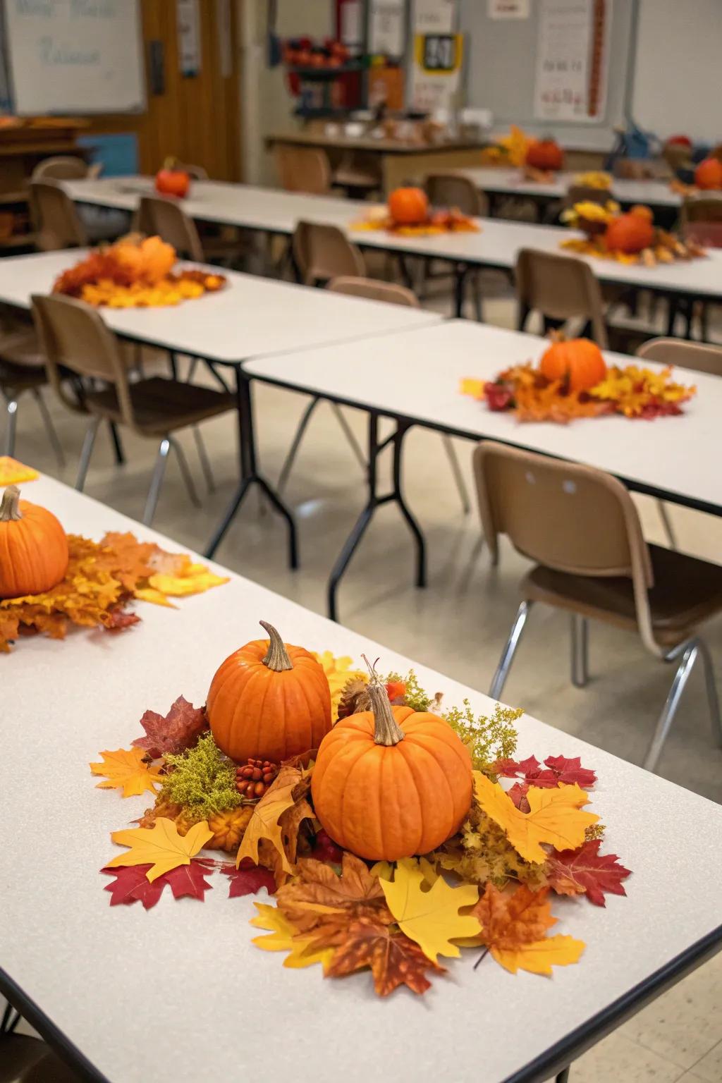 Pumpkin accents contribute a hint of autumnal allure to the learning space.