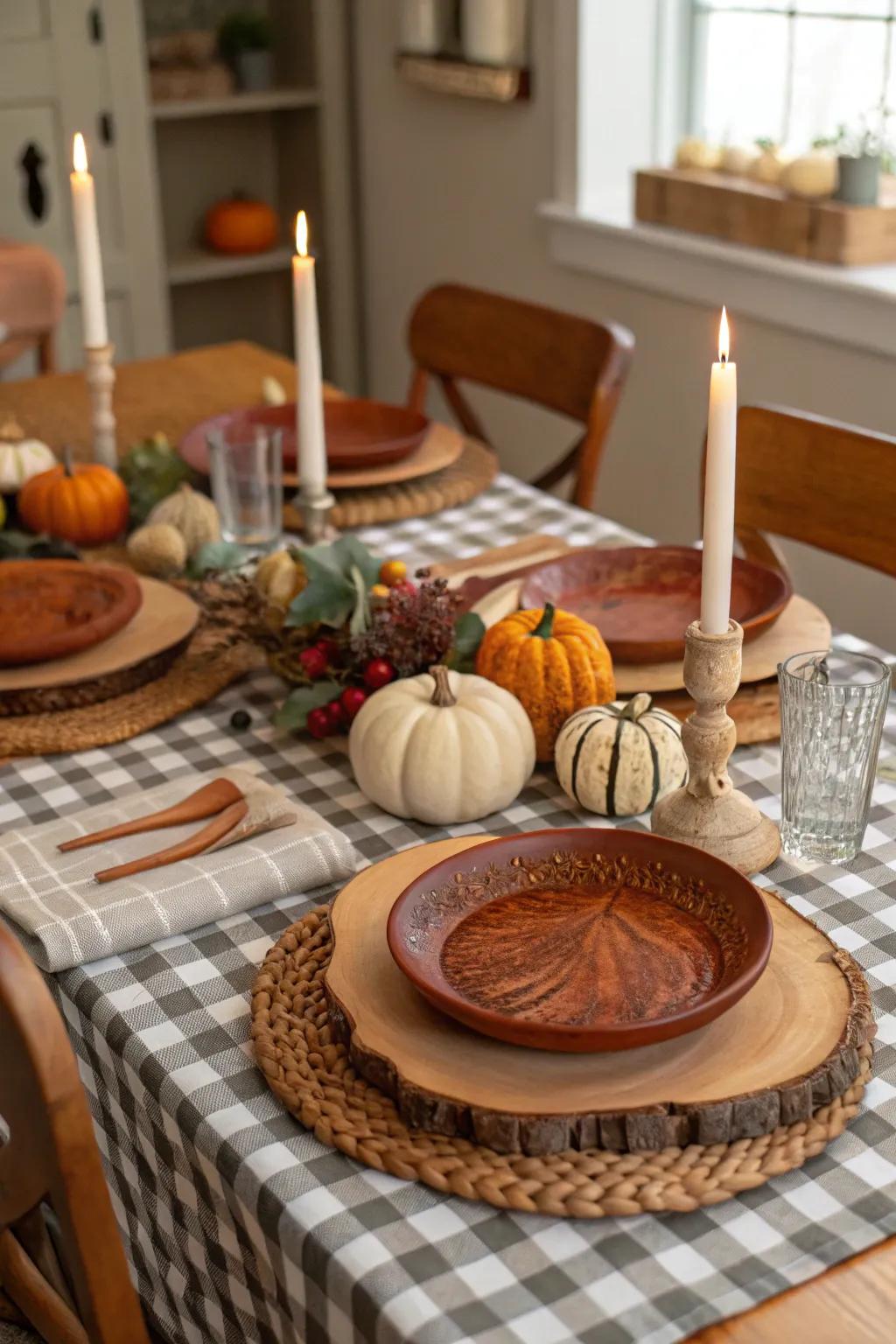 Woodland features deliver countryside appeal to your Thanksgiving setting.