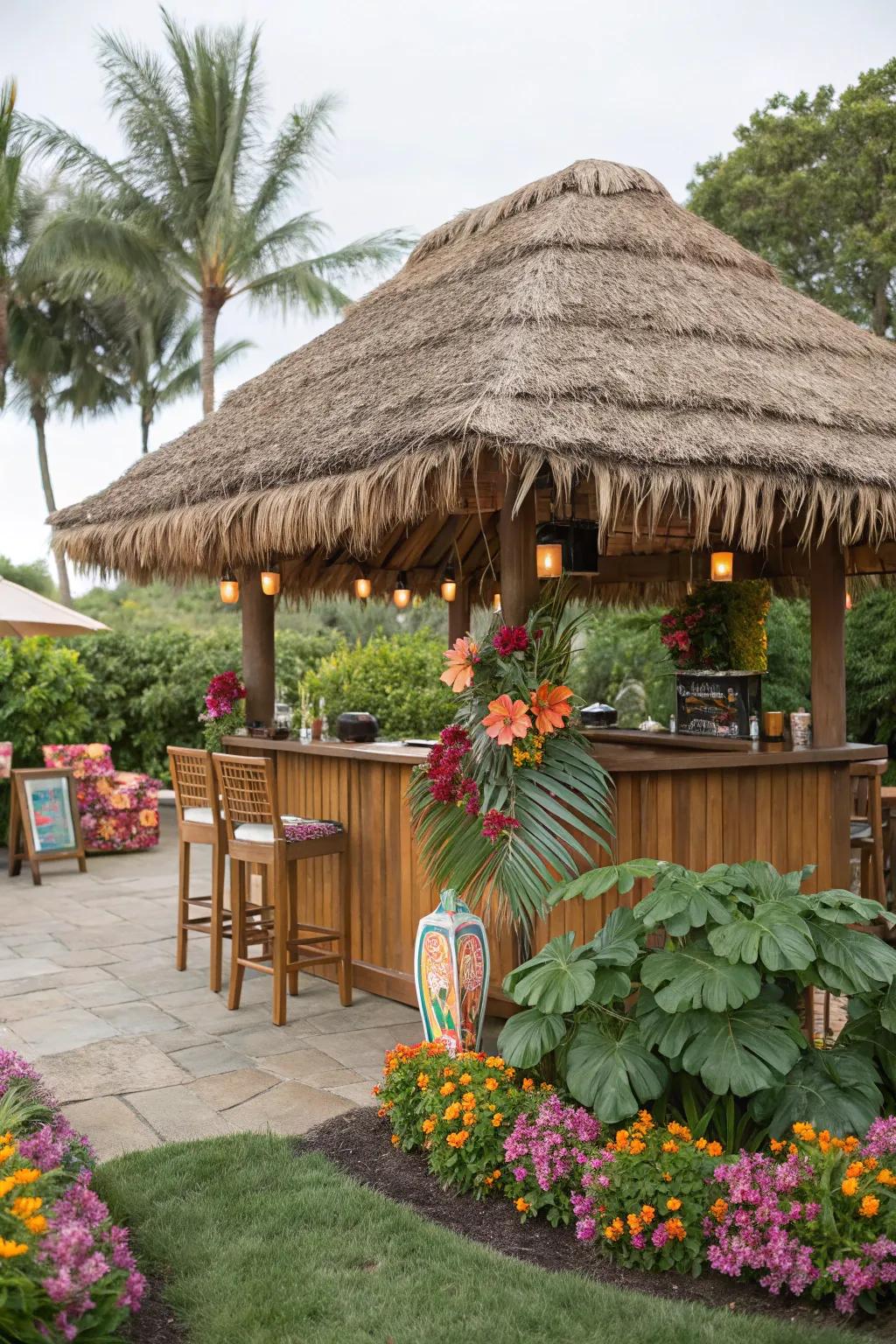 Man-made thatch delivers a faithful manifestation with modernized toughness.