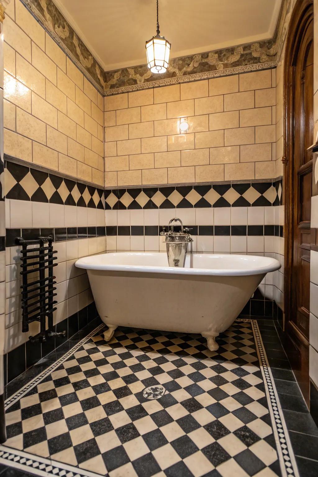 Checkerboard tiles imbue a classic vintage feel to your bathroom.