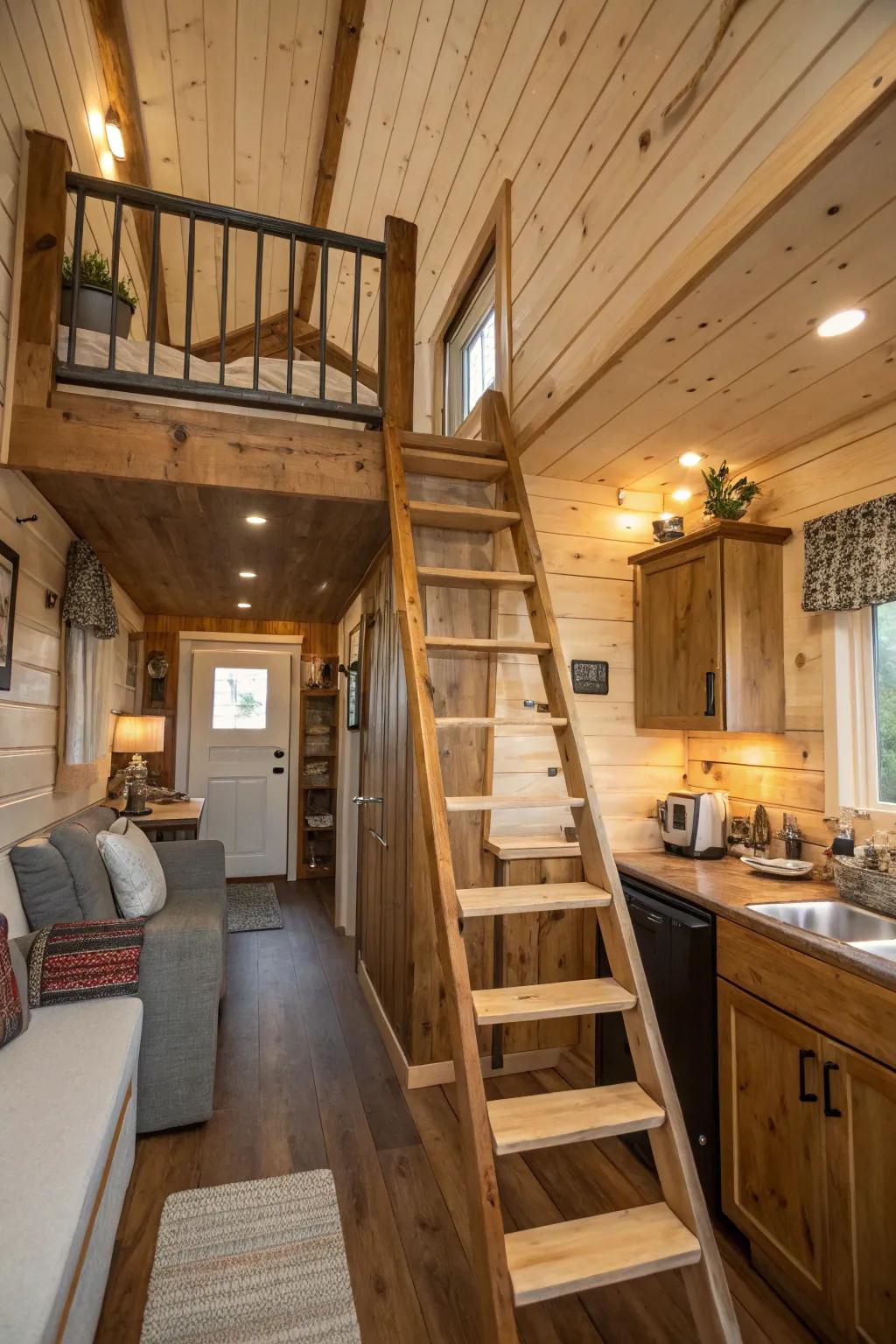 Rustic appeal: A wooden ladder adds warmth to a room.